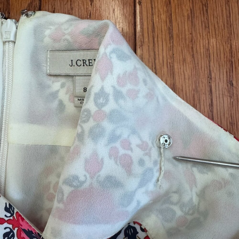 J. Crew Silk Dress Size 8 Pink Navy Medallion Sheath Fully Lined - Picture 6 of 11